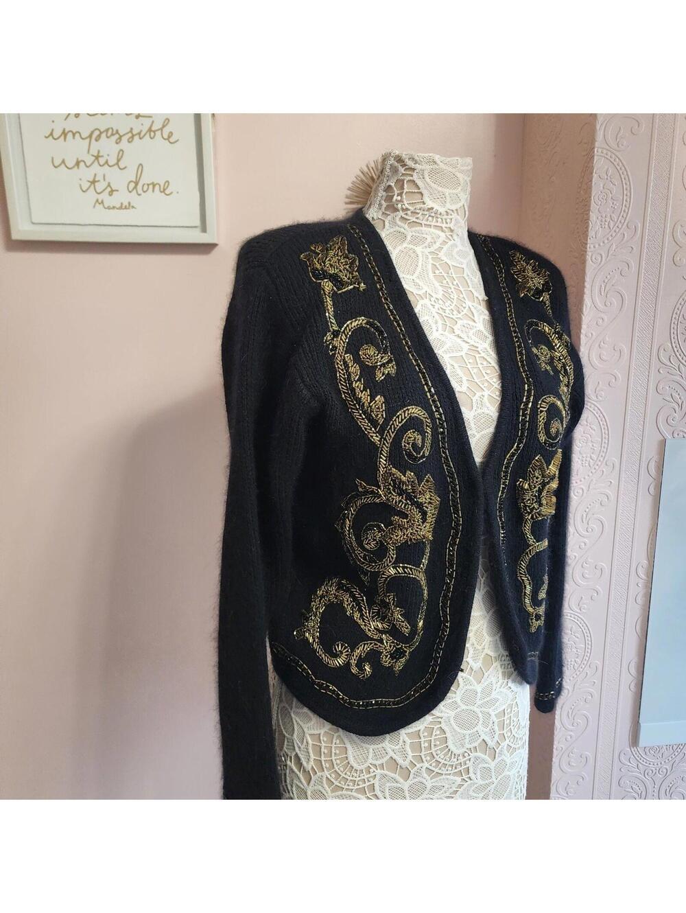 Vintage IB Diffusion Sequin Beaded Sweater Jacket Silk Lambswool Petite Small